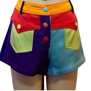 Moschino Couture Milano Colorblock Shorts Multi Color Button  USA 6
